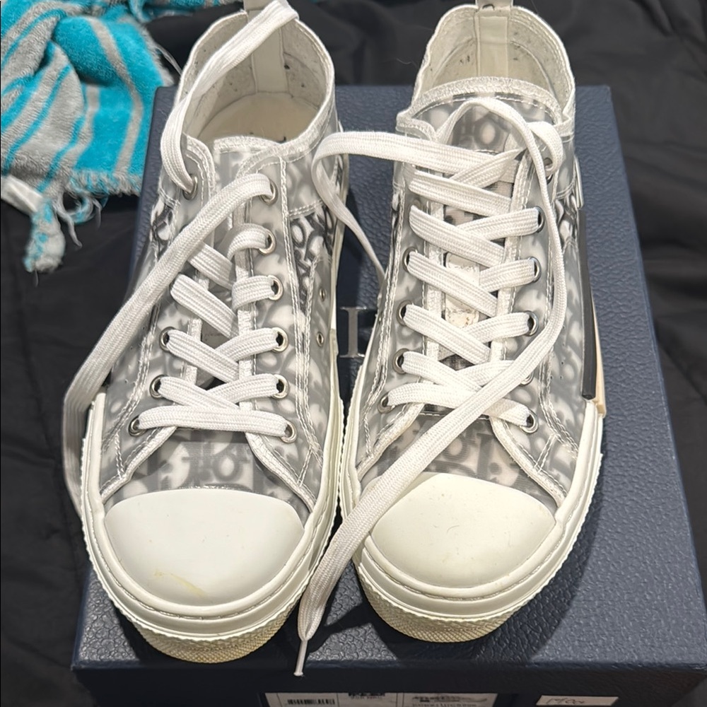 Dior White and Gray Sneakers with Classic Canvas Design